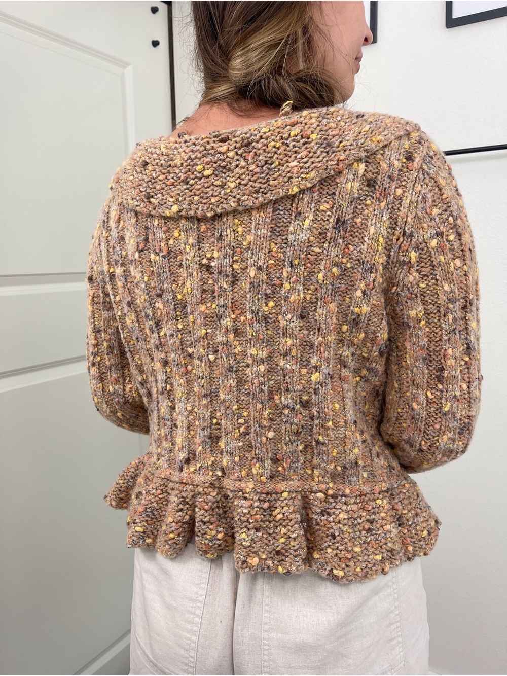 Ruby Rd. Wool Blend Chunky Speckled Ruffle Front Cardigan - Picture 7 of 8